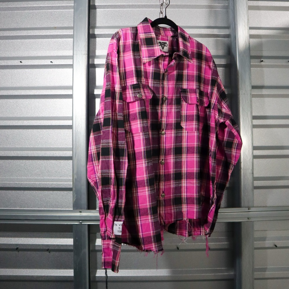 Pink and Black Plaid Button-Up Shirt